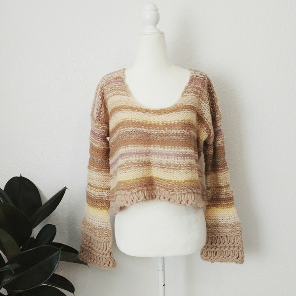 Free People Sweaters - Free People Oversized Cropped Boho striped Sweater